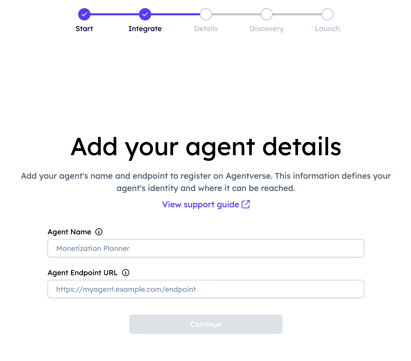 Enter the agent name and endpoint
