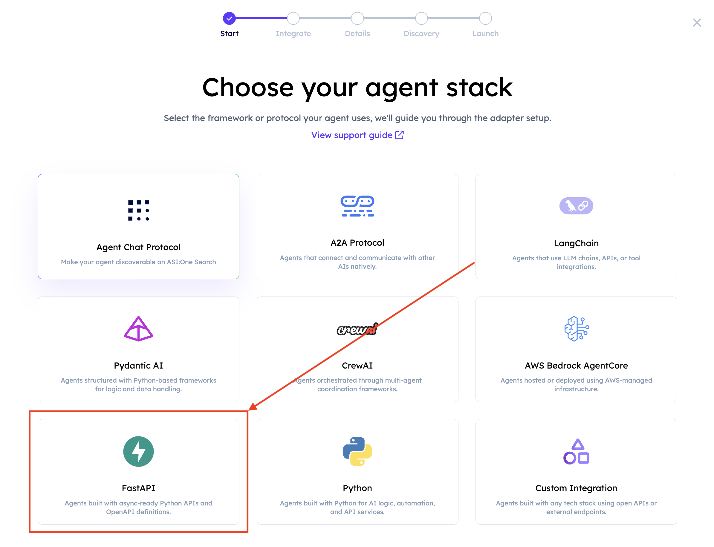Select the FastAPI integration