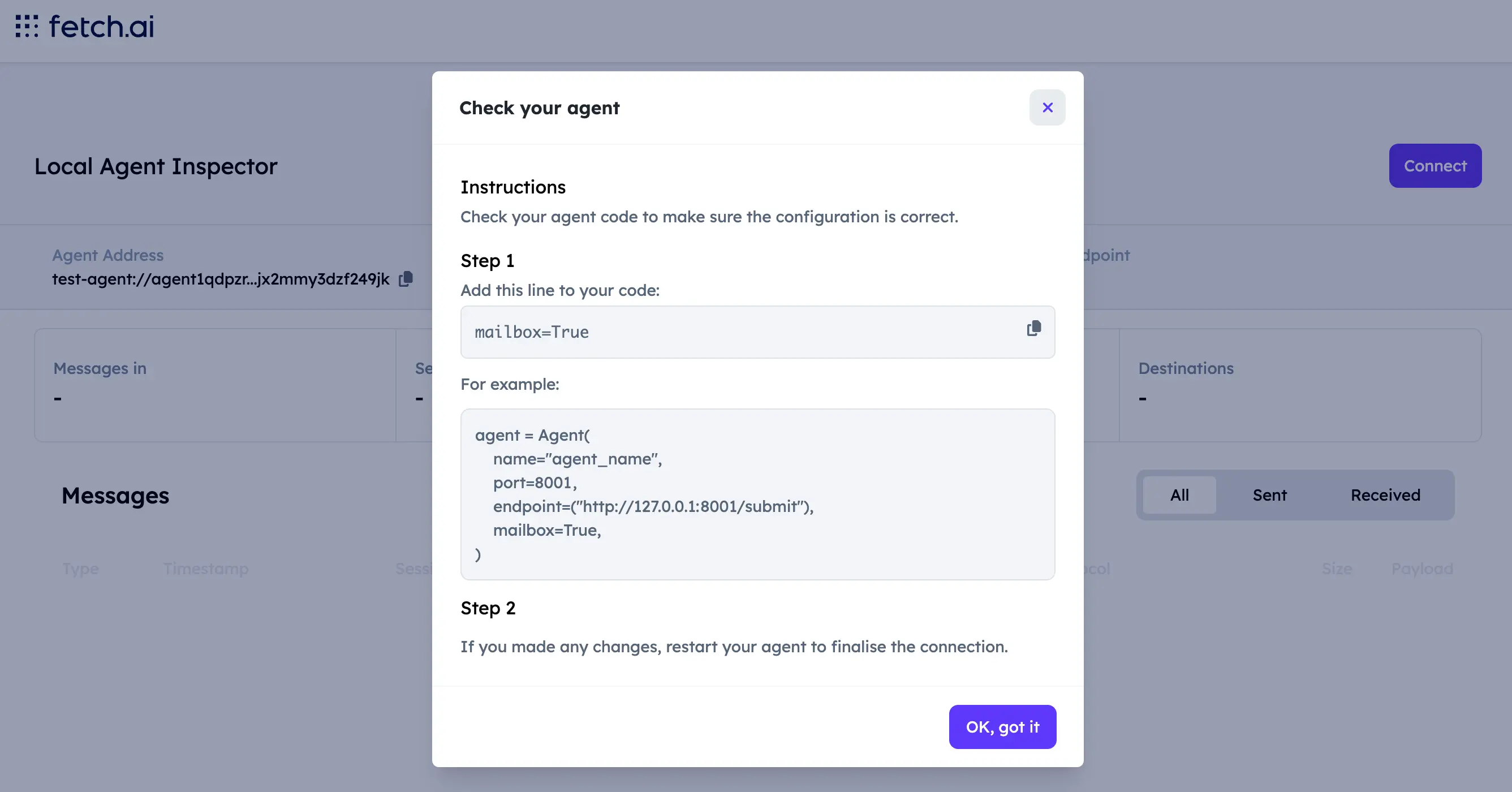 Check your agent - mailbox configuration