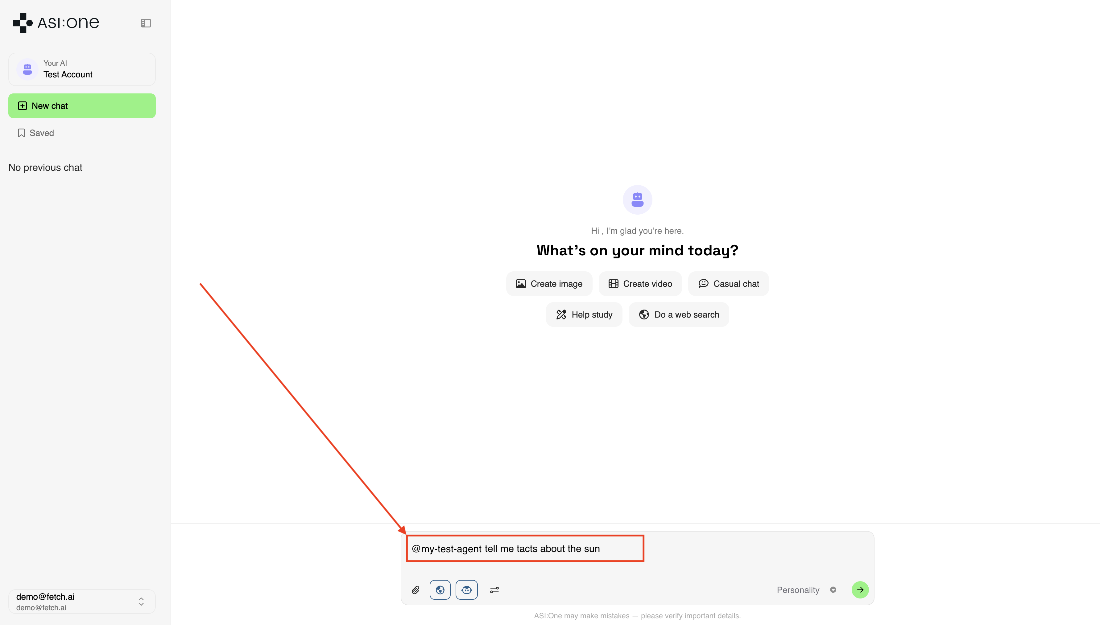 Using an agent handle in an ASI chat