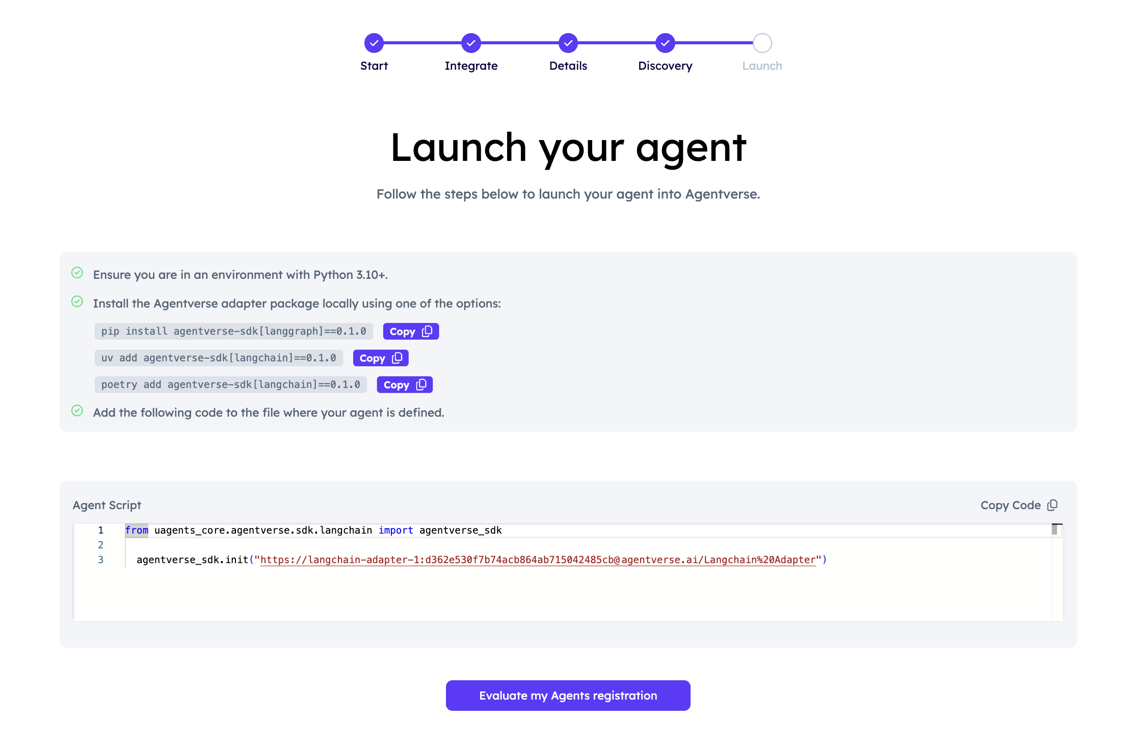 Retrieve LangChain registration details